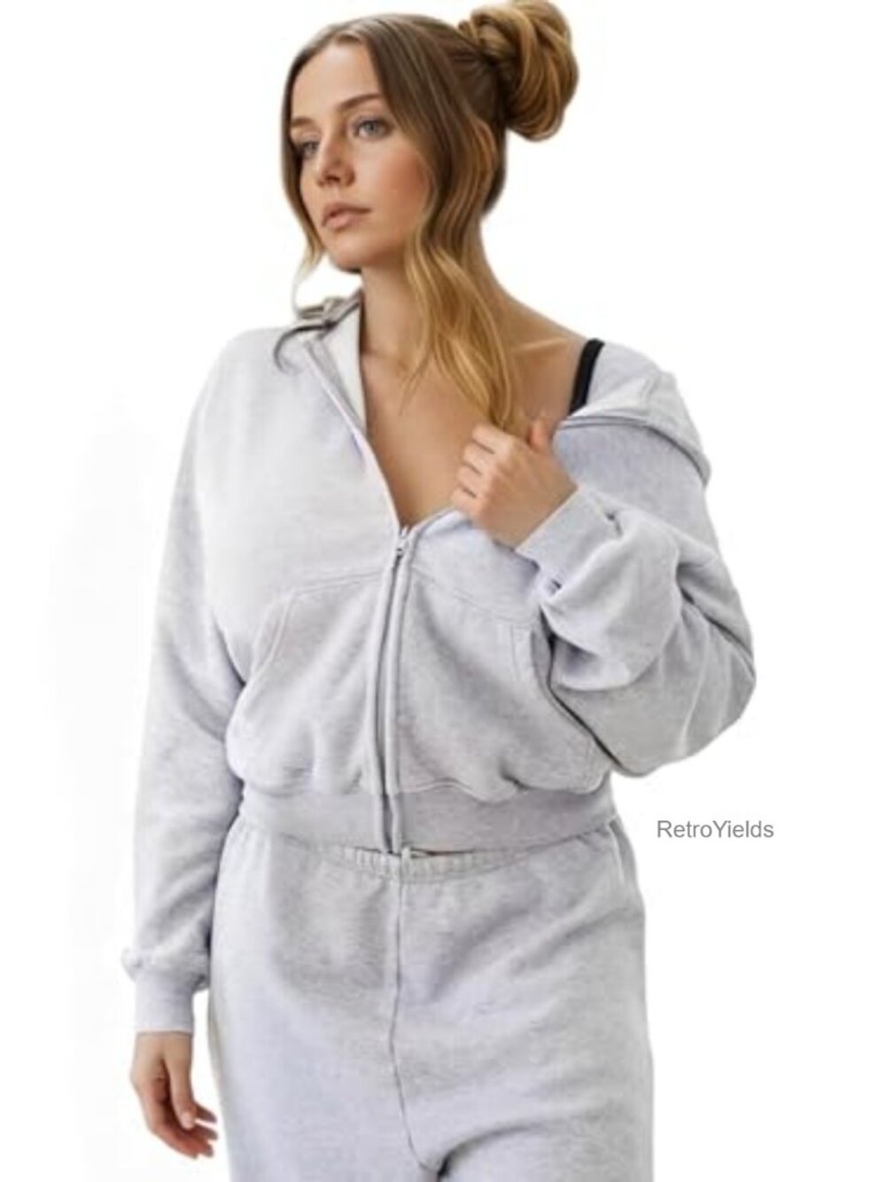 Women Zip Up Fleece Hoodie Kangaroo Pocket Oversized Sweatshirt